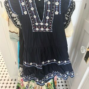 Embroidered navy Dress with Floral Accents